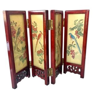 Vintage Japanese Tabletop Folding Screen Floral Birds